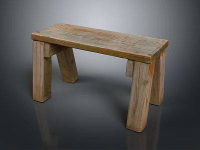 Rustic Wooden Stool With Simple Design Square Legs And Natural Wood Texture 3d model