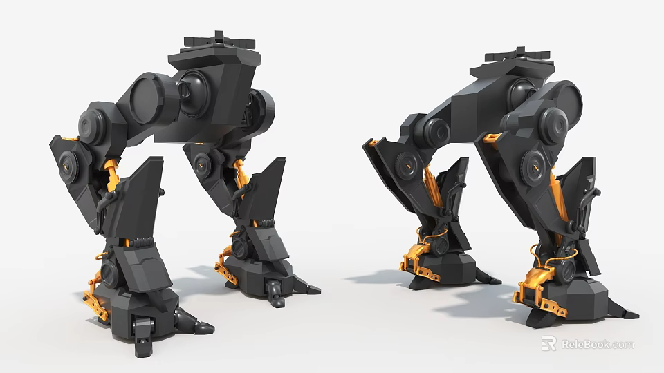 Industrial Mechanical Legs For Robotics With Black Orange Metallic Structure Design 3d model