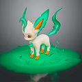 White Small Creature With Orange Ear Tips Paws And Green Leafy Tail On Green Grass 3d model