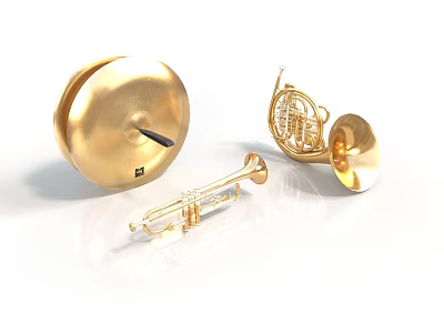 Golden Household Decorative Ornaments With Round Plate Trumpet And Horn Shapes 3d model