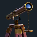 Brass Telescope Commercial Equipment With Red Leg Tripod and Hanging Metal Disc