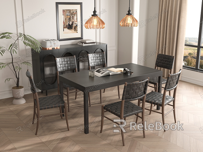 Dining Table and Chair Combination Restaurant Sideboard Chandelier model