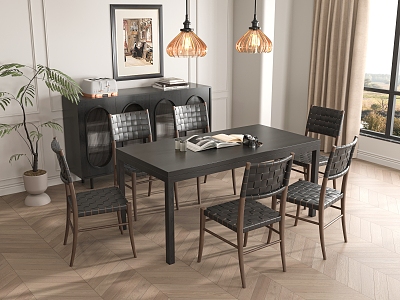 Dining Table and Chair Combination Restaurant Sideboard Chandelier model