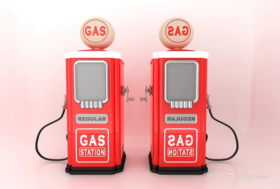 Two Red Gas Pumps At Gas Station With Regular And Premium Labels 3d model 