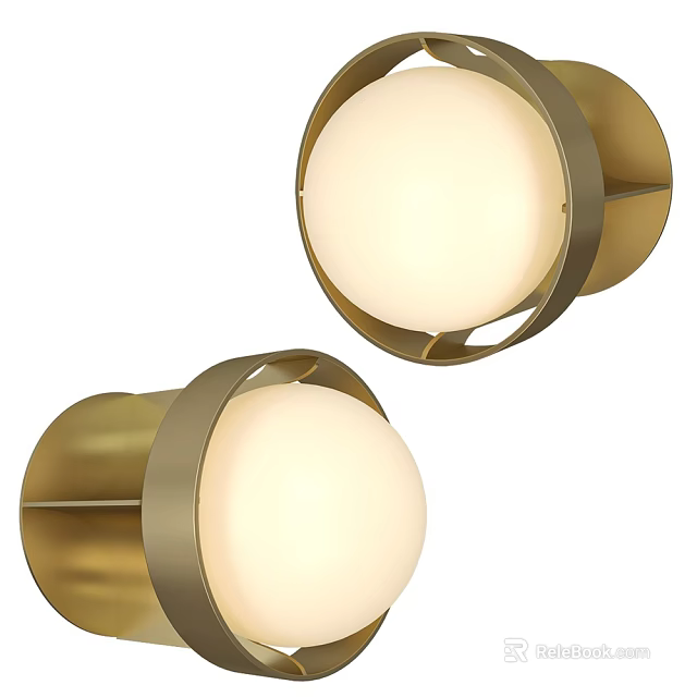 Modern Minimalist Wall Lamps With Golden Metal Frame And Round White Shade 3d model 