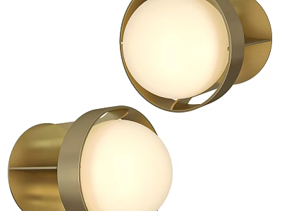 Modern Minimalist Wall Lamps With Golden Metal Frame And Round White Shade 3d model