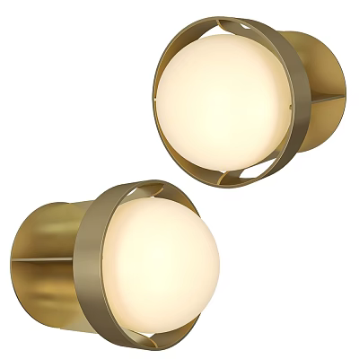 Modern Minimalist Wall Lamps With Golden Metal Frame And Round White Shade 3d model