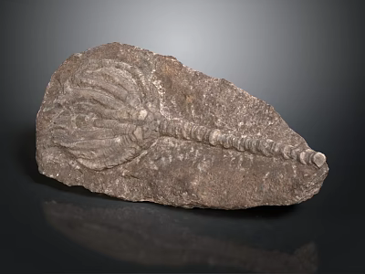 Fossilized Crinoid Specimen With Detailed Segmented Stem And Feathery Arms Embedded In Sedimentary Rock Matrix 3d model