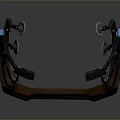 Black And Brown Mechanical Device With Blue Glowing Parts And Curved Metal Structure