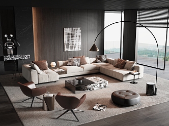 Minotti modern sofa coffee table combination corner sofa fabric multi-person sofa stone coffee table leisure chair 3d model