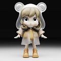 Cute Cartoon Doll With Blonde Hair White Ear Hood Transparent Cloak Yellow Coat And Boots