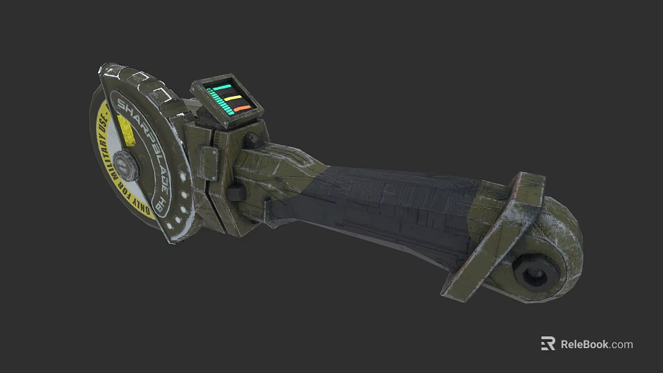Mechanical Circular Saw Weapon With Green Black Handle And Control Panel 3d model 