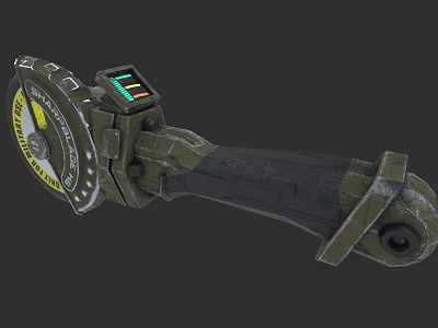 Mechanical Circular Saw Weapon With Green Black Handle And Control Panel 3d model