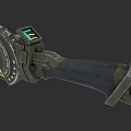Mechanical Circular Saw Weapon With Green Black Handle And Control Panel