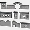 Traditional Chinese Garden Walls With Circular Archway Diamond Lattice And Tiled Roofs