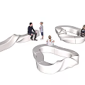 White Curved Public Chairs Design In Public Space With People Sitting