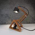 Modern Wooden Desk Lamp With Triangular Base And Black Lampshade For Home Office Lighting