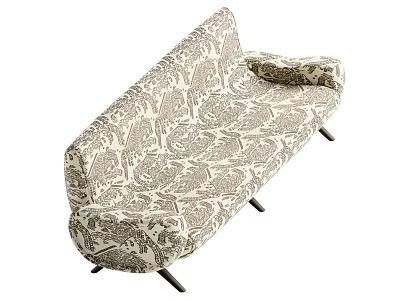 Patterned Multi Seat Sofa With Beige Dark Floral Print Curved Design And Black Slim Legs 3d model