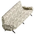 Patterned Multi Seat Sofa With Beige Dark Floral Print Curved Design And Black Slim Legs