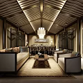 Chinese Style Private Room Interior With Wooden Ceiling Chandelier Sofas Coffee Table And Decorative Painting