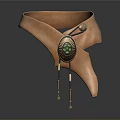 Brown Leather Choker With Green Stone Centerpiece And Decorative Tassels