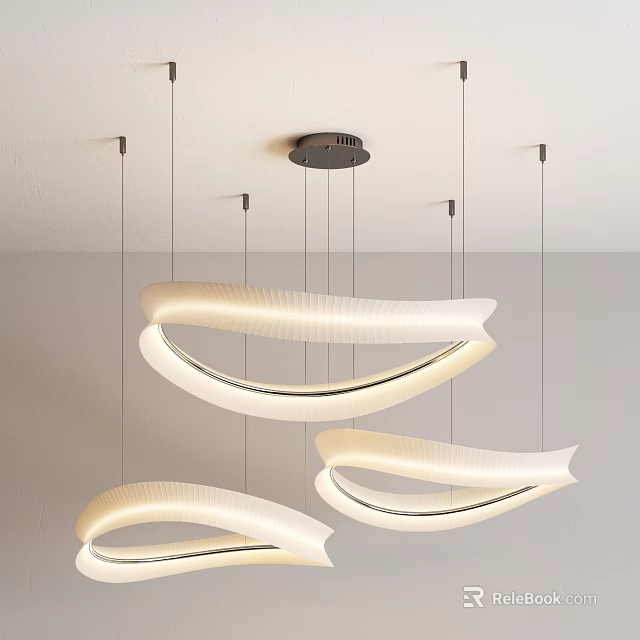 Sleek Modern Curved White Pendant Light Hanging From Ceiling With Illuminated Glow 3d model 