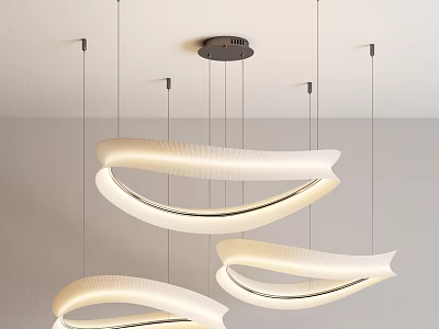 Sleek Modern Curved White Pendant Light Hanging From Ceiling With Illuminated Glow 3d model