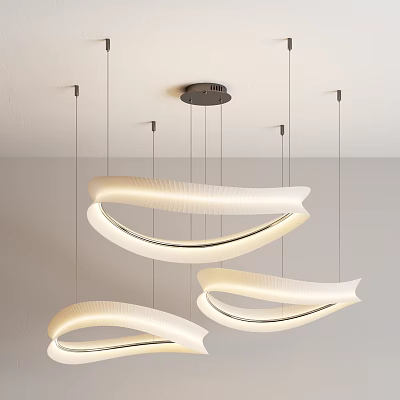 Sleek Modern Curved White Pendant Light Hanging From Ceiling With Illuminated Glow 3d model
