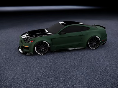 Green Sporty Muscle Car With Black Roof And Alloy Wheels Exterior Design 3d model