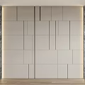 Light Colored Geometric Panel Feature Wall With Marble Side Accents And Soft Ambient Lighting 3d model