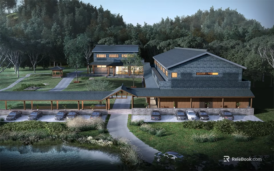 Chinese Ancient Architecture Featuring Overhanging Eaves And Wooden Structure In Natural Garden Setting 3d model 