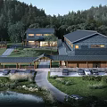 Chinese Ancient Architecture Featuring Overhanging Eaves And Wooden Structure In Natural Garden Setting