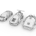 Three Modified Silver Racing Cars With Futuristic Design And Sporty Components