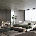 Modern Bedroom Interior Design With Large Bed Wooden Walls And City View Window