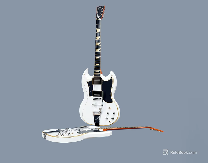 White Electric Guitar With Classic Design And Leather Strap For Music Enthusiasts 3d model 