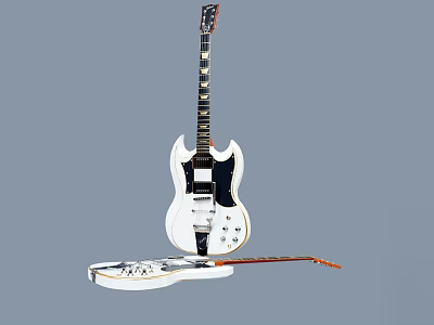 White Electric Guitar With Classic Design And Leather Strap For Music Enthusiasts 3d model
