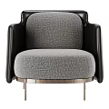 Modern Accent Chair Featuring Gray Fabric Seat And Black Leather Armrests With Metal Legs