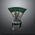 Ornate Fantasy Weapon Design With Green Silver Accents And Central Green Gemstone