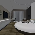 Hotel Guest Room Modern Minimalist Design With Round Bed White Bedding And Wooden Floor