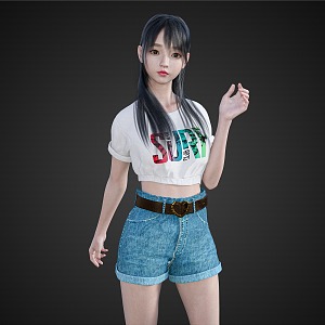 Pure Girls Casual Shorts Girls Cute Girls 3d model