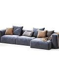 Modern Gray Sectional Sofa With Neutral Toned Pillows And Soft Throw Blanket 3d model