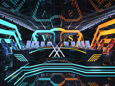 Modern Cyber Cafe Interior With Neon Lights Gaming Chairs And High End Computers 3d model