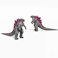Gray Godzilla Figures With Pink Spiked Backs Long Tails Standing Pose 3d model