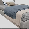 Modern Single Bed With Gray Upholstered Headboard Soft Blanket Pillows And Nightstands