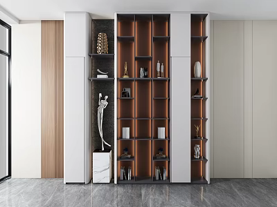 Modern Decorative Cabinet With Multiple Shelves And Ornamental Displays In Contemporary Interior 3d model
