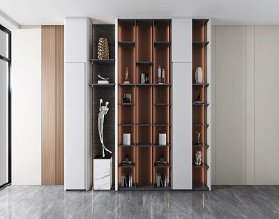 Modern Decorative Cabinet With Multiple Shelves And Ornamental Displays In Contemporary Interior 3d model