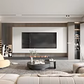 Elegant Modern Living Room Interior With Sofa Coffee Table TV Wall Yellow Armchair And Fireplace