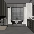 Modern Bathroom Interior With White Cabinetry Freestanding Bathtub Vanity Large Mirror And Blinds