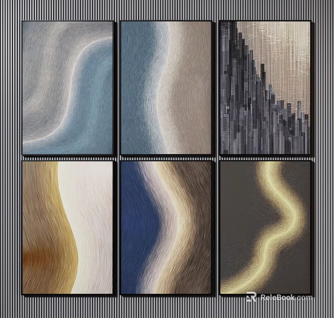 Abstract Colorful Wavy Pattern Paintings With Various Hues In Multiple Panels 3d model