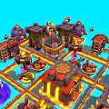 Vibrant Cartoon Village Scene With Colorful Buildings Round Domes And Paths